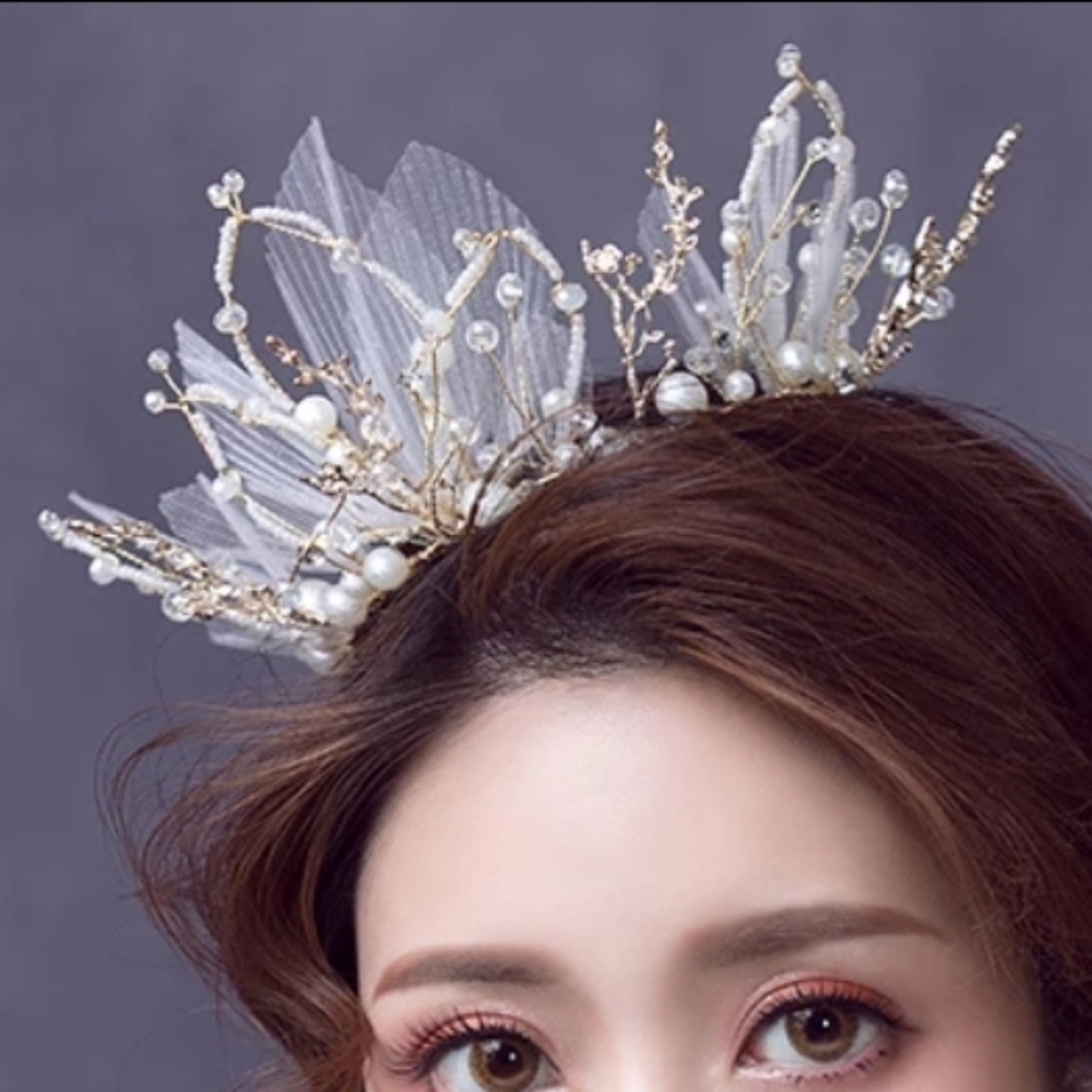 NEW Princess Crown Tiara Bridal Jewerly Pearls - Picture 4 of 5